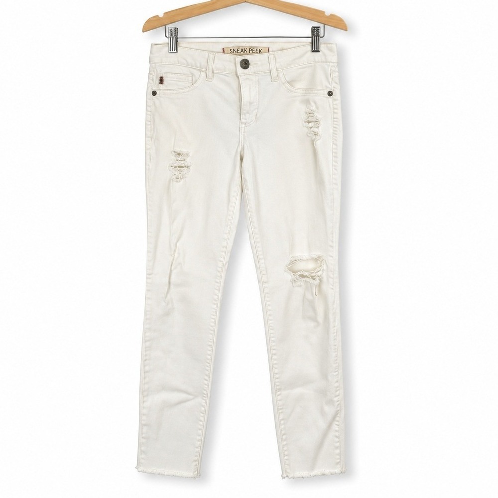 Sneak Peek Denim Juniors 3 White Distressed Raw Hem Jeans Retro Cotton Stretch